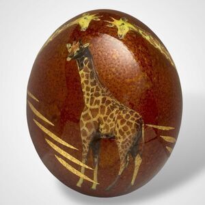 Africa Wildlife Decoupage Painted Ostrich Egg Safari Giraffe Artwork Decor 6x5"